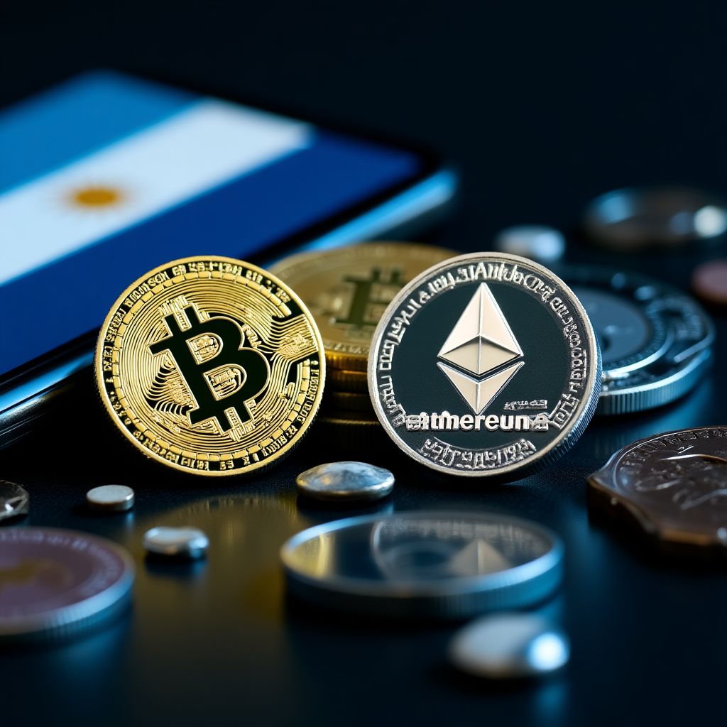 Criptomonedas y bandera argentina