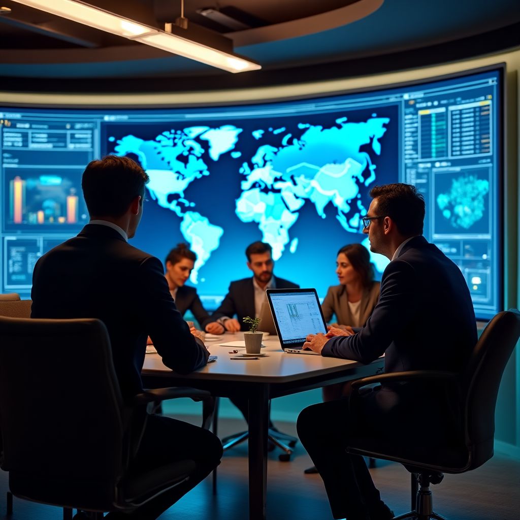 Equipo de analistas financieros trabajando en oficina moderna en Buenos Aires