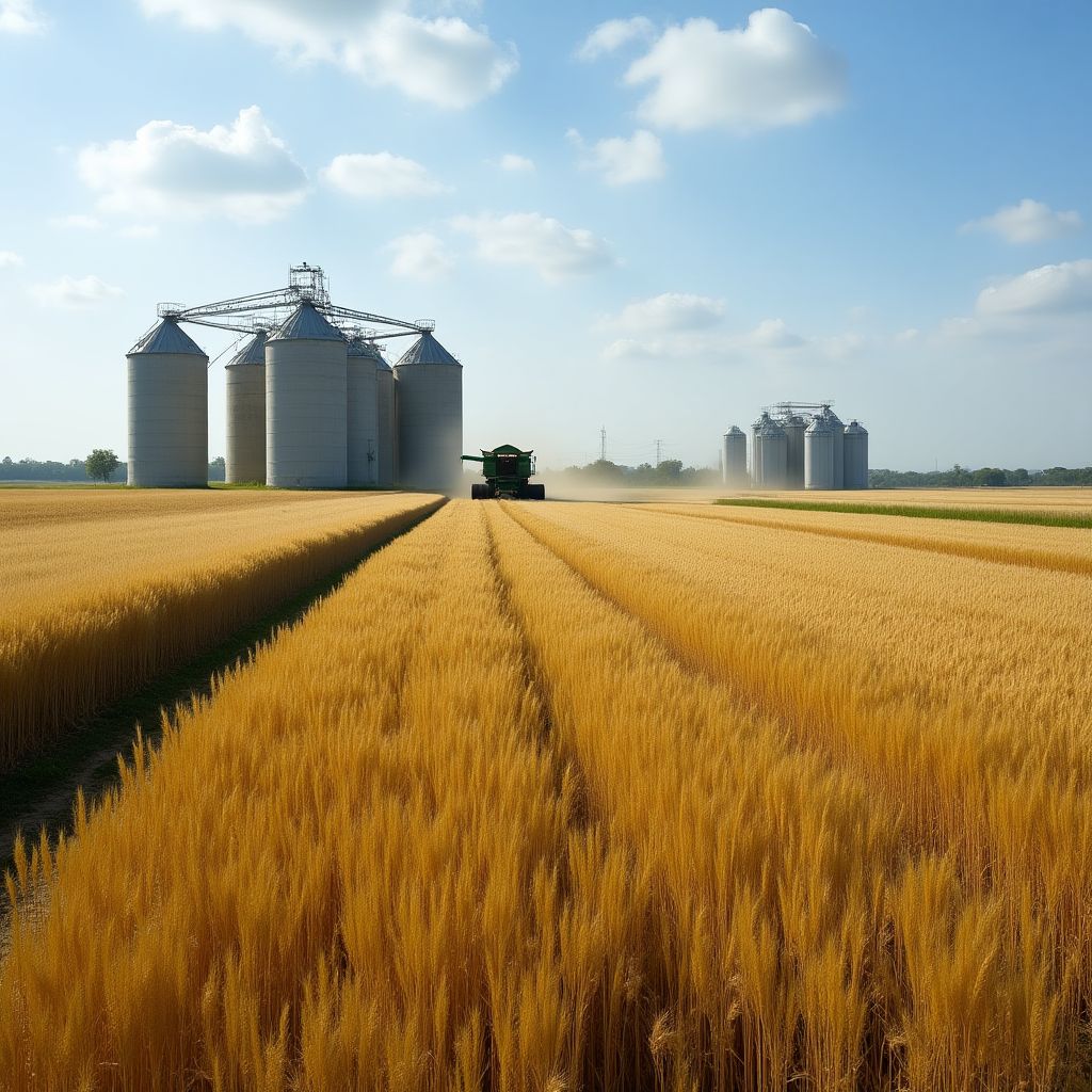 Campos de cultivo argentinos con moderna maquinaria agrícola